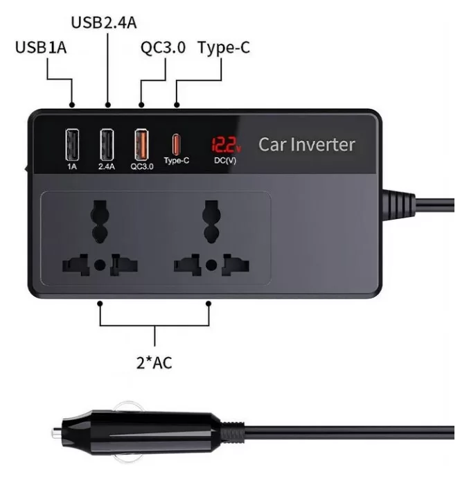 POWERTECH inverter αυτοκινήτου PTL-023, 200W, 12V DC σε 220V AC, με USB-C/3x USB 6 POWERTECH inverter αυτοκινήτου PTL-023, 200W, 12V DC σε 220V AC, με USB-C/3x USB - Image 4
