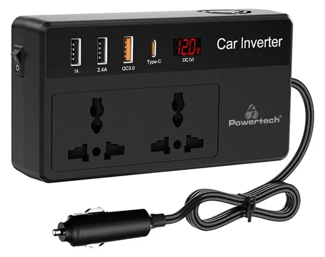 POWERTECH inverter αυτοκινήτου PTL-023, 200W, 12V DC σε 220V AC, με USB-C/3x USB 3 POWERTECH inverter αυτοκινήτου PTL-023, 200W, 12V DC σε 220V AC, με USB-C/3x USB