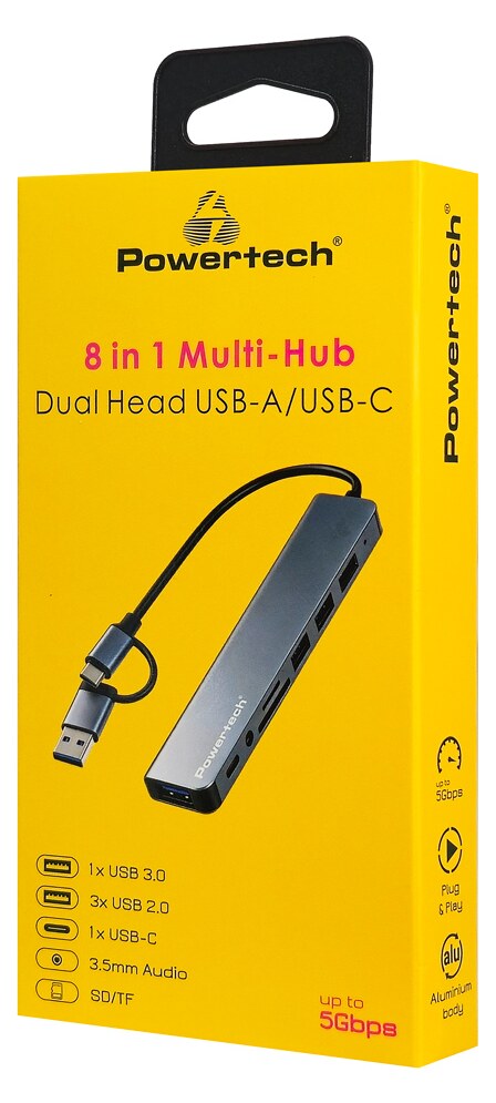 POWERTECH USB hub PTR-0205 με card reader, 8 θυρών, USB & USB-C σύνδεση, γκρι 4 POWERTECH USB hub PTR-0205 με card reader, 8 θυρών, USB & USB-C σύνδεση, γκρι - Image 2