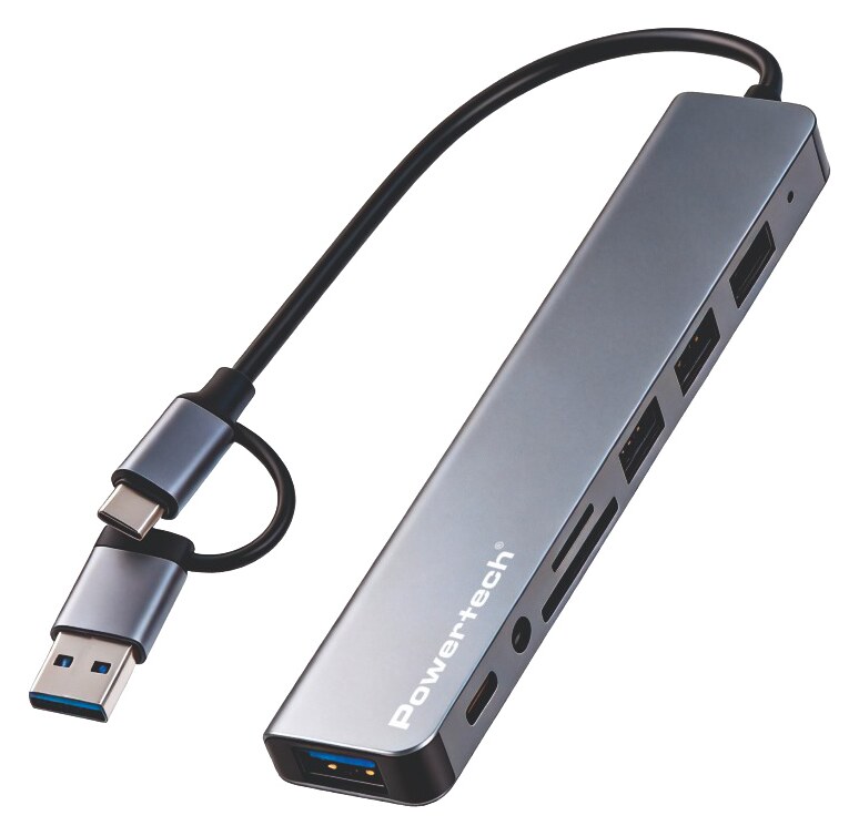 POWERTECH USB hub PTR-0205 με card reader, 8 θυρών, USB & USB-C σύνδεση, γκρι 3 POWERTECH USB hub PTR-0205 με card reader, 8 θυρών, USB & USB-C σύνδεση, γκρι