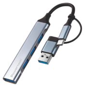 POWERTECH USB hub PTR-0206, 4x θυρών, USB 3.0, 5Gbps, USB & USB-C σύνδεση, γκρι 1