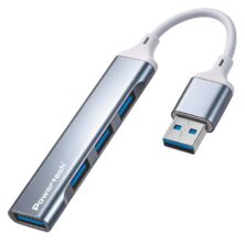 POWERTECH USB hub PTR-0207, 4x θυρών, USB 3.0, 5Gbps, USB σύνδεση, γκρι