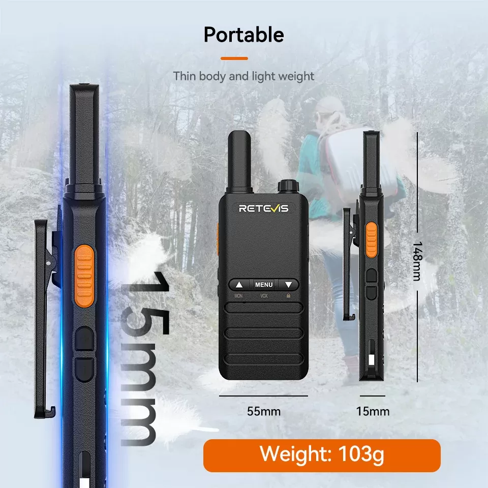 Retevis B63B Mini Ultra Slim Walkie Talkie PMR446 με USB-C και VOX (Σετ 2 τεμάχια) 4 Retevis B63B mini pompodektis PMR446 USB-C VOX