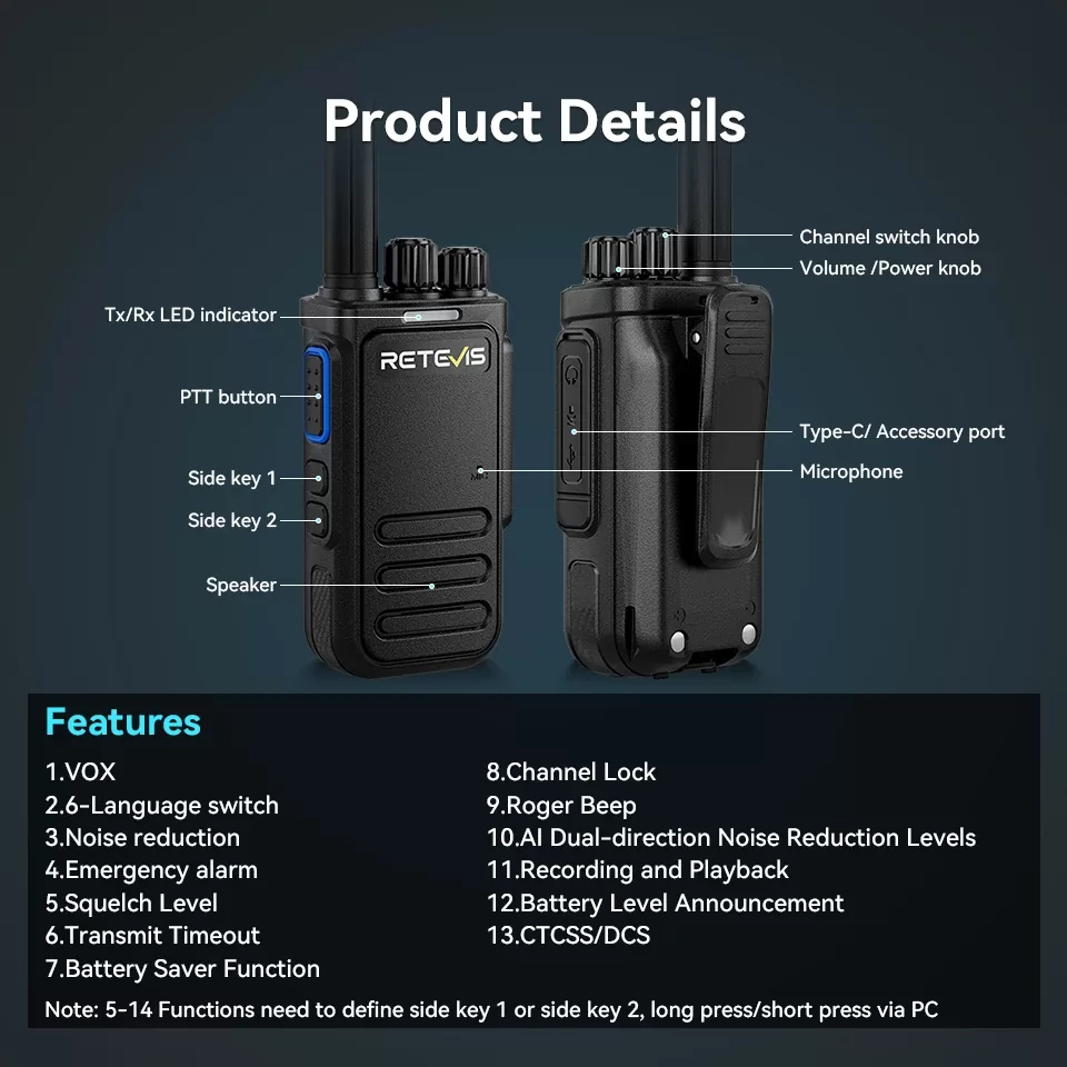Retevis MateTalk B64 Ασύρματος Πομποδέκτης PMR446 με USB-C (Σετ 2 τεμάχια) 8 Retevis MateTalk B64 pompodektis PMR446 USB-C