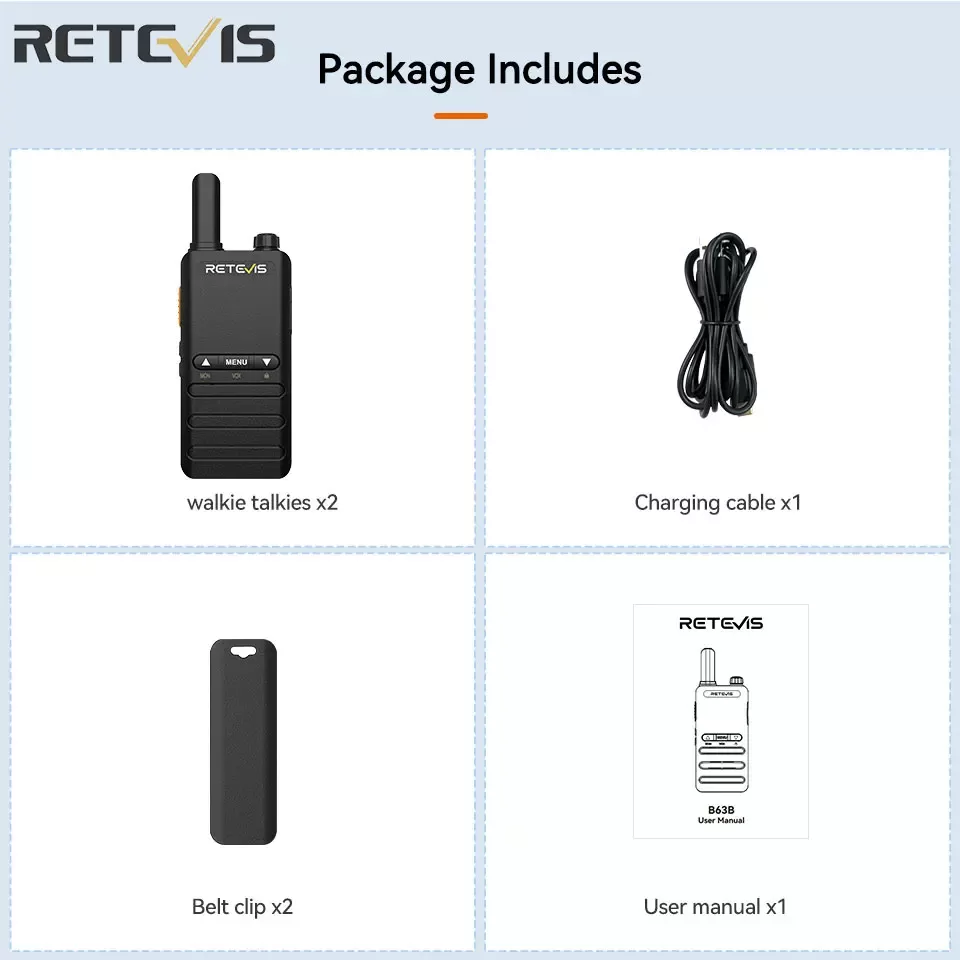 Retevis B63B Mini Ultra Slim Walkie Talkie PMR446 με USB-C και VOX (Σετ 2 τεμάχια) 8 Retevis B63B mini pompodektis PMR446 USB-C VOX