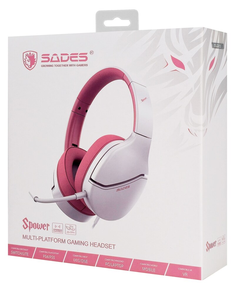 SADES gaming headset Spower, 3.5mm σύνδεση, 40mm, multi-platform, ροζ/λευκό 7 SADES gaming headset Spower, 3.5mm σύνδεση, 40mm, multi-platform, ροζ/λευκό - Image 5