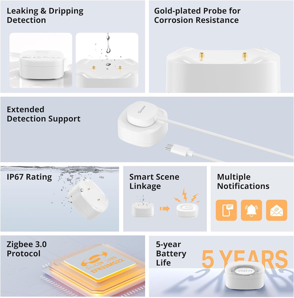 SONOFF smart ανιχνευτής πλημμύρας SNZB-05P, ZigBee, μπαταρίας, λευκός 4 SONOFF smart ανιχνευτής πλημμύρας SNZB-05P, ZigBee, μπαταρίας, λευκός - Image 3