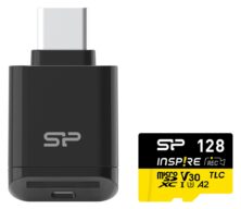 SILICON POWER κάρτα μνήμης microSDXC Inspire με card reader, 128GB, C10 UHS-I U3 V30 A2