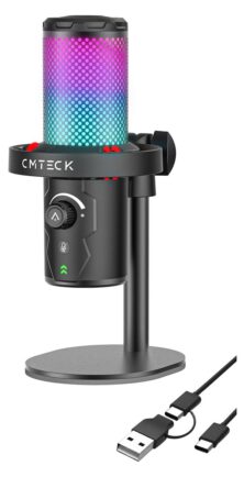 CMTECK επιτραπέζιο μικρόφωνο XM560, καρδιοειδές, USB/USB-C, RGB LED, μαύρο