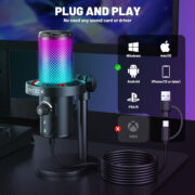 CMTECK επιτραπέζιο μικρόφωνο XM560, καρδιοειδές, USB/USB-C, RGB LED, μαύρο 7