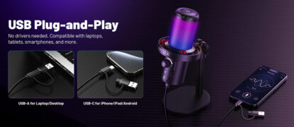 CMTECK επιτραπέζιο μικρόφωνο XM560, καρδιοειδές, USB/USB-C, RGB LED, μαύρο 9