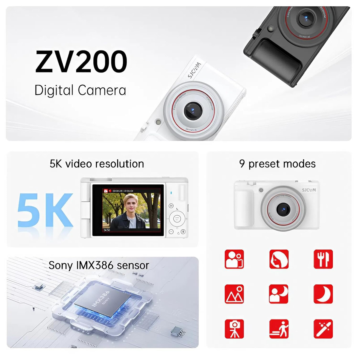 SJCAM compact φωτογραφική μηχανή ZV200, 12MP, 16x ψηφιακό zoom, μαύρη 4 SJCAM compact φωτογραφική μηχανή ZV200, 12MP, 16x ψηφιακό zoom, μαύρη - Image 2