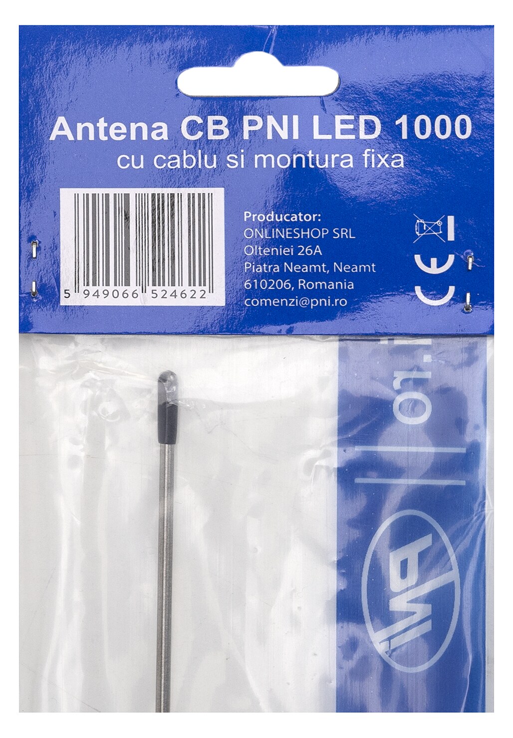 PNI LED 1000 Κεραία CB Αυτοκινήτου 80cm, με Καλώδιο 4m & Βάση Σφιγκτήρα, 300W, Φωτιζόμενο Πηνίο 18 PNI LED 1000 κεραία CB αυτοκινήτου 80 cm