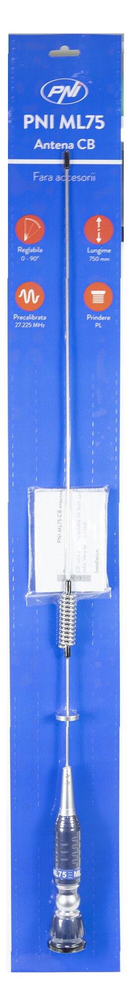 PNI ML75 Κεραία CB Αυτοκινήτου 75cm, Χωρίς Καλώδιο & Βάση, 300W, Ανακλινόμενη, PL ø16mm 10 PNI ML75 κεραία CB 75 cm 26-28 MHz ανακλινόμενη