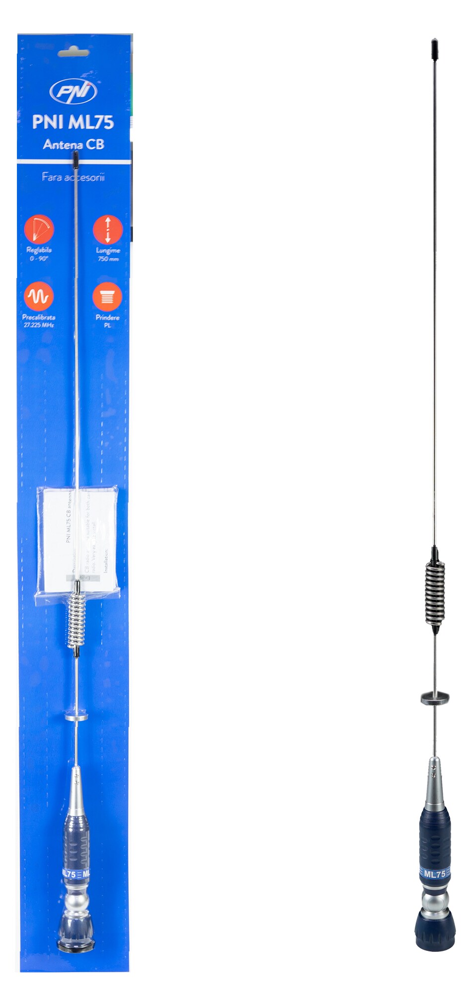 PNI ML75 Κεραία CB Αυτοκινήτου 75cm, Χωρίς Καλώδιο & Βάση, 300W, Ανακλινόμενη, PL ø16mm 3 PNI ML75 κεραία CB 75 cm 26-28 MHz ανακλινόμενη