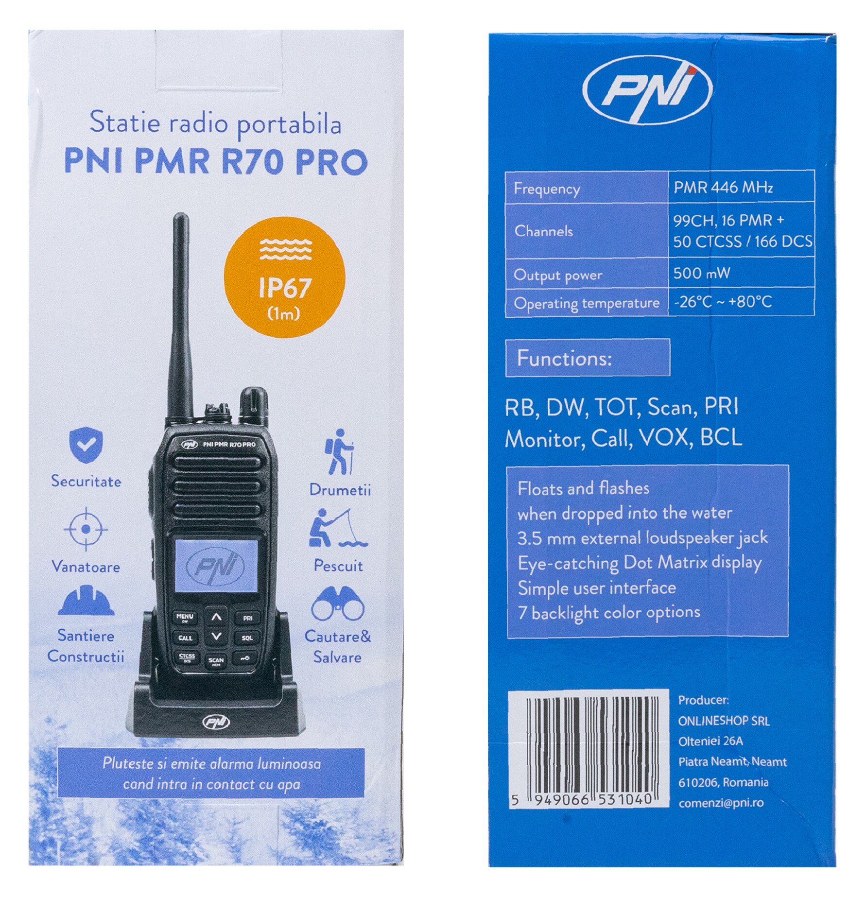 PNI PMR R70 PRO Επαγγελματικός Φορητός Πομποδέκτης PMR446 0.5W IP67, 16 Κανάλια, Μπαταρία 1800mAh (1 τμχ) 19 PNI PMR R70 PRO φορητός πομποδέκτης PMR446 IP67 με μπαταρία 1800mAh