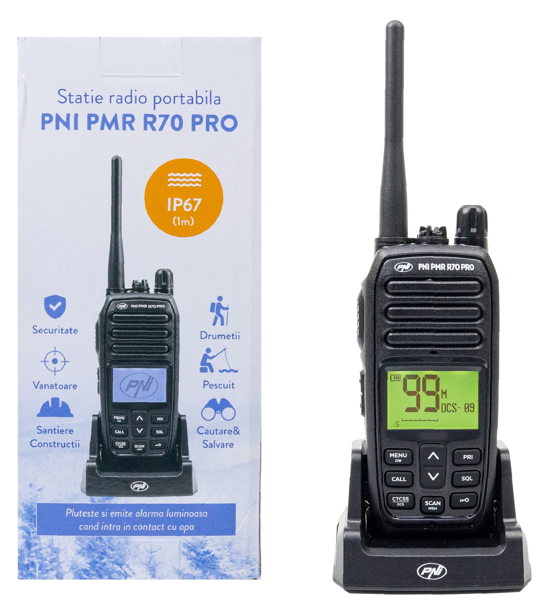 PNI PMR R70 PRO Επαγγελματικός Φορητός Πομποδέκτης PMR446 0.5W IP67, 16 Κανάλια, Μπαταρία 1800mAh (1 τμχ) 20 PNI PMR R70 PRO φορητός πομποδέκτης PMR446 IP67 με μπαταρία 1800mAh