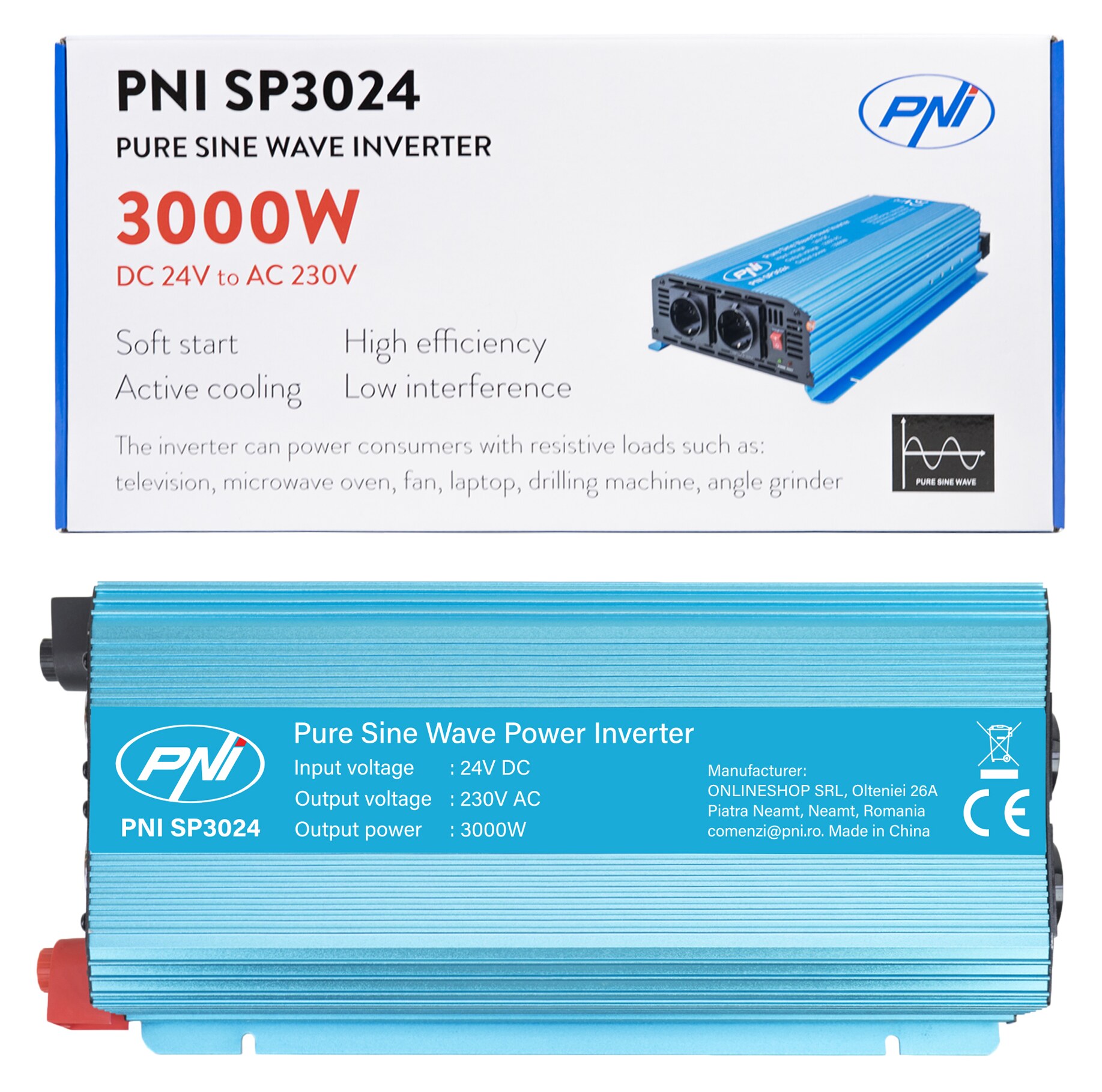 PNI SP3024 inverter 24V σε 230V 3000W καθαρού ημιτονοειδούς κύματος