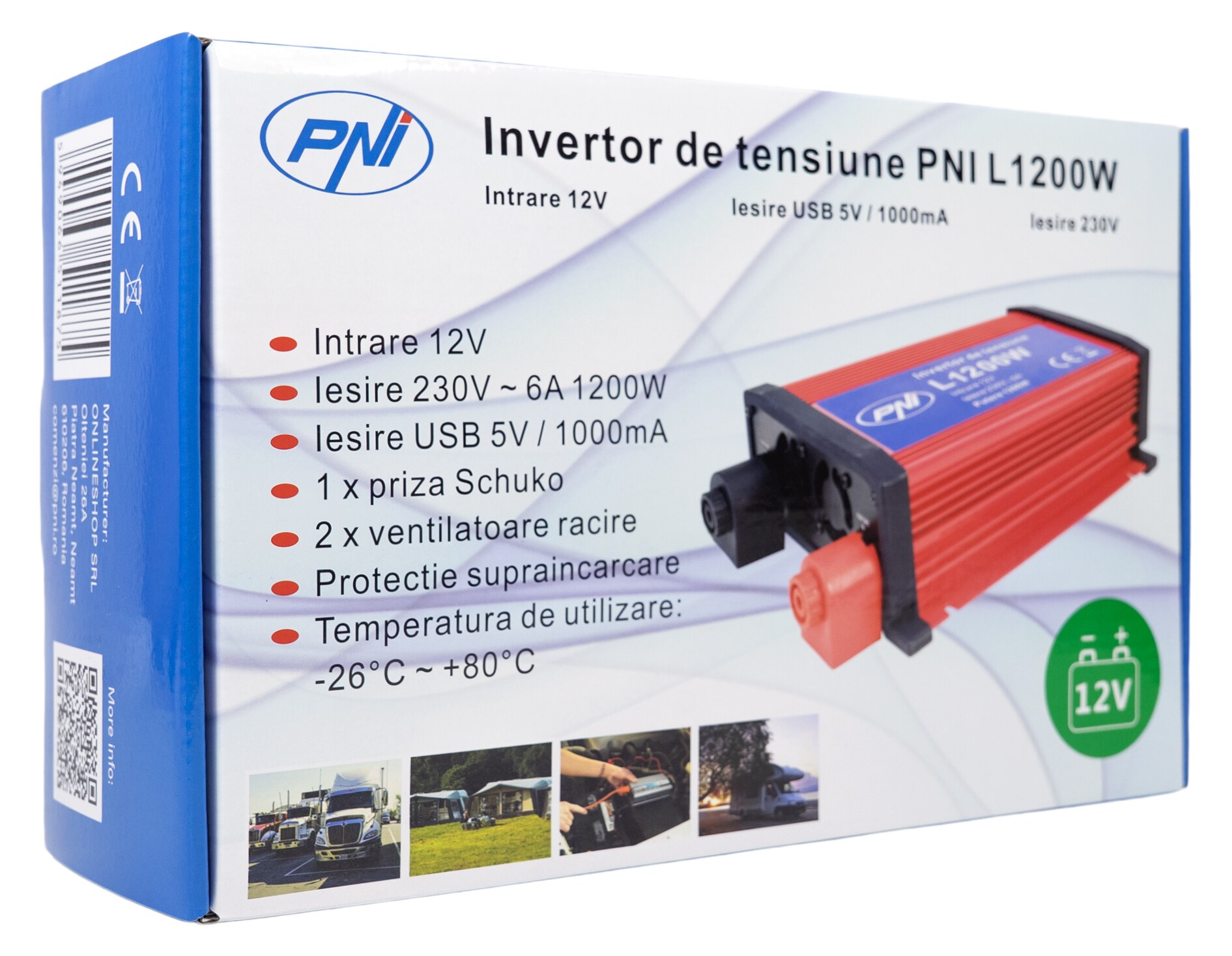 PNI L1200W Inverter Τροποποιημένου Ημιτόνου 12V σε 230V 1200W / 2400W Peak με Πρίζα και USB 9 PNI L1200W inverter 12V σε 230V 1200W με πρίζα και USB