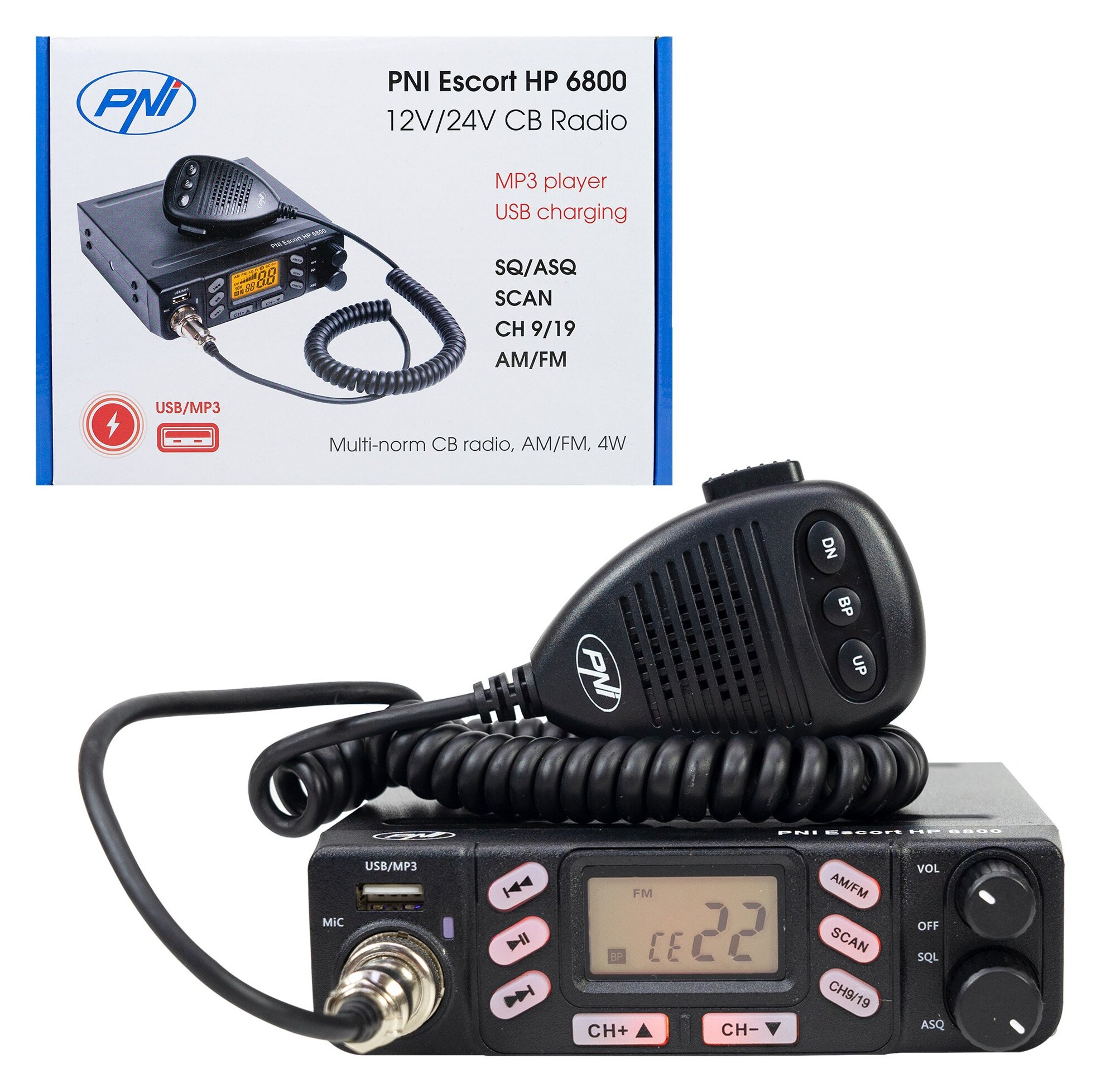 PNI Escort HP 6800 CB Αυτοκινήτου Multi-Standard 4W AM/FM, 12V/24V, ASQ, MP3 Player USB 3 PNI Escort HP 6800 CB αυτοκινήτου 4W AM/FM 12V/24V με ASQ και MP3 player USB
