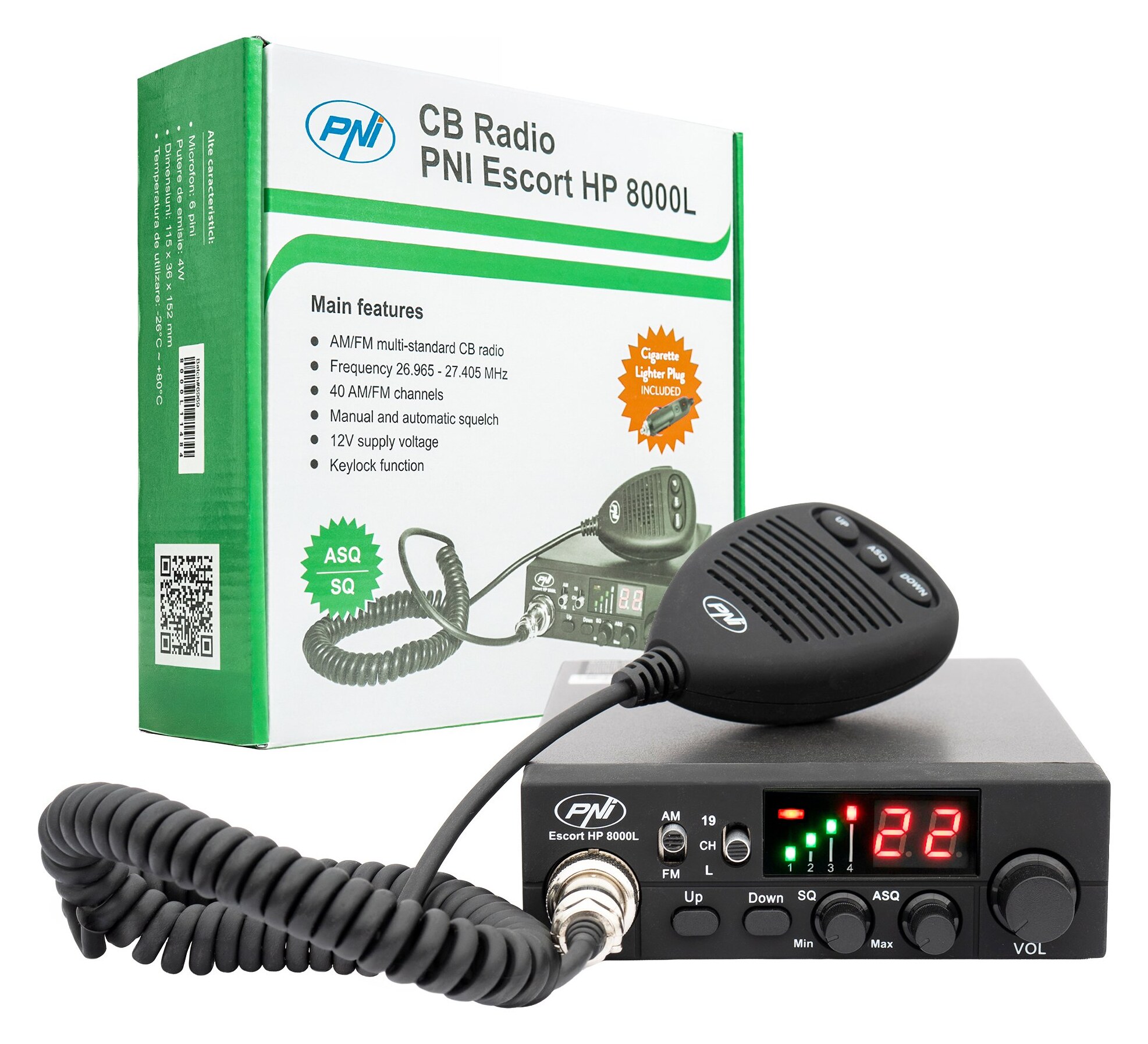 PNI Escort HP 8000L πομποδέκτης CB αυτοκινήτου 4W AM/FM με ρυθμιζόμενο ASQ