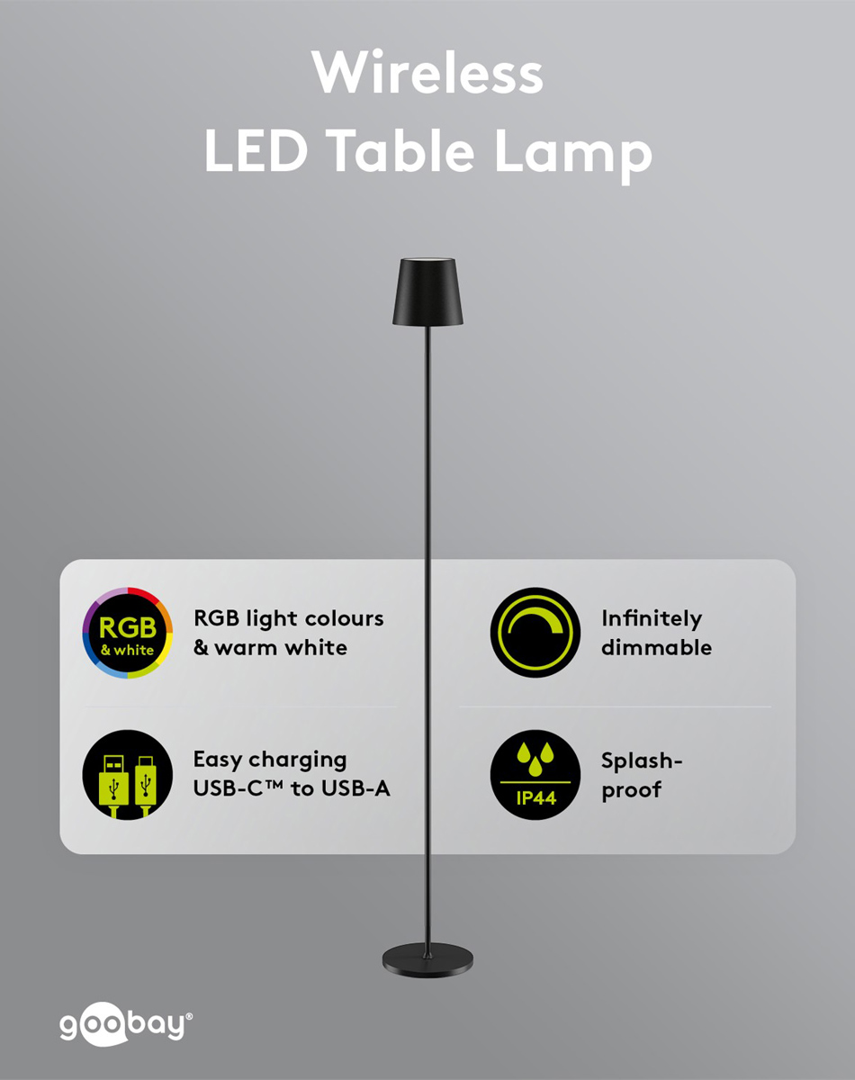 GOOBAY επιτραπέζιο φωτιστικό 76573, RGBW, dimmable, επαναφορτιζόμενο, έως 122.3cm ύψος, μαύρο 6 GOOBAY επιτραπέζιο φωτιστικό 76573, RGBW, dimmable, επαναφορτιζόμενο, έως 122.3cm ύψος, μαύρο - Image 4