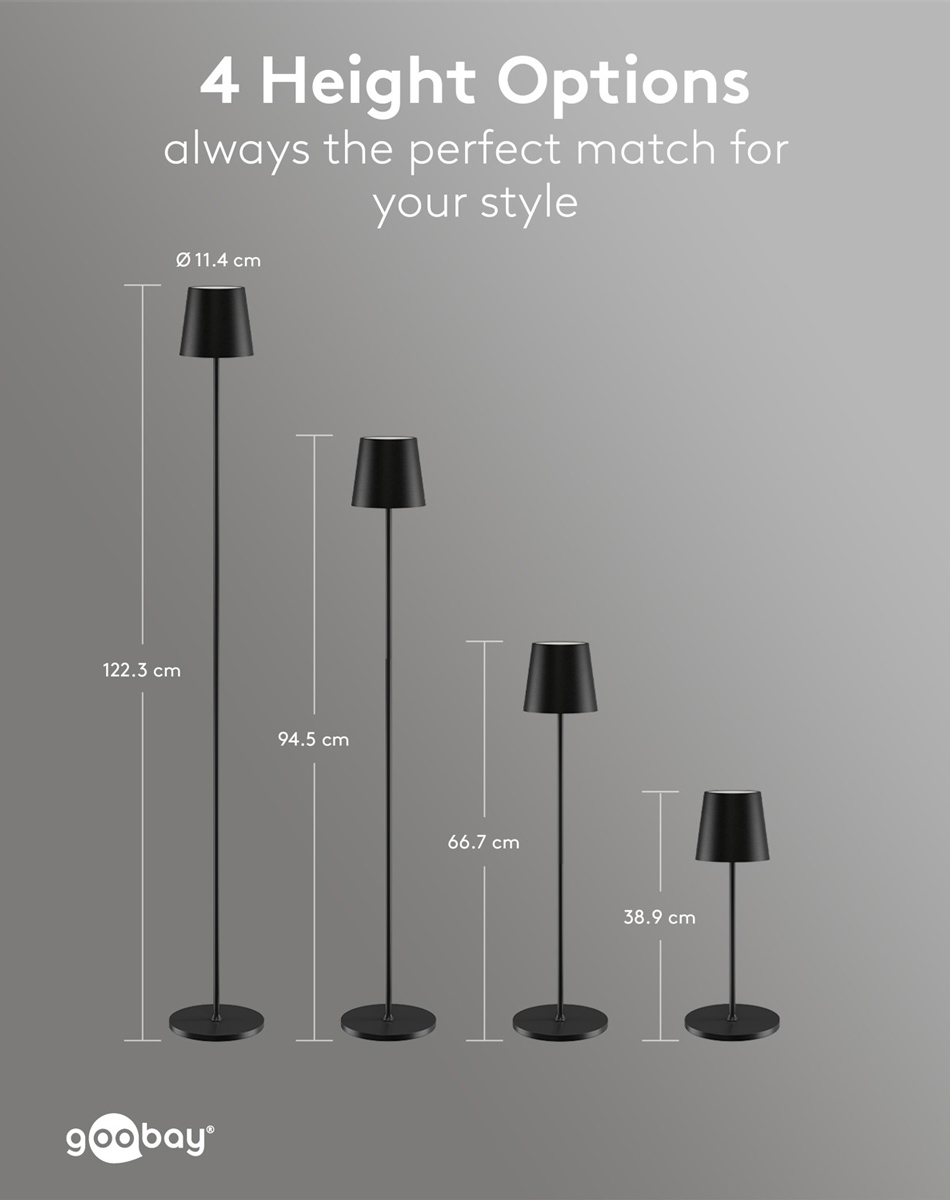 GOOBAY επιτραπέζιο φωτιστικό 76573, RGBW, dimmable, επαναφορτιζόμενο, έως 122.3cm ύψος, μαύρο 4 GOOBAY επιτραπέζιο φωτιστικό 76573, RGBW, dimmable, επαναφορτιζόμενο, έως 122.3cm ύψος, μαύρο - Image 2