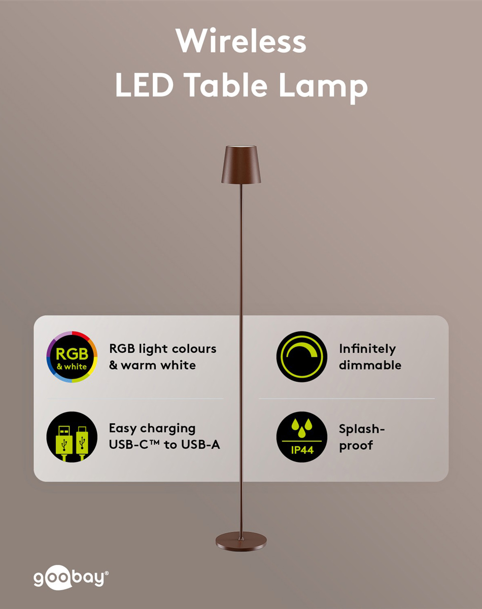 GOOBAY επιτραπέζιο φωτιστικό 76574, RGBW, dimmable, επαναφορτιζόμενο, έως 122.3cm ύψος, χάλκινο 5 GOOBAY επιτραπέζιο φωτιστικό 76574, RGBW, dimmable, επαναφορτιζόμενο, έως 122.3cm ύψος, χάλκινο - Image 3