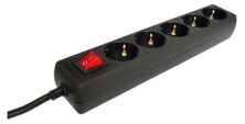 POWERTECH Πολύπριζο 5 θέσεων PT-20 με διακόπτη, 1.5m, μαύρο