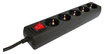 POWERTECH Πολύπριζο 5 θέσεων PT-20 με διακόπτη, 1.5m, μαύρο