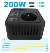 POWERTECH inverter αυτοκινήτου PTL-028, 200W, 12V/24V DC σε 110V/220V AC, με 2x USB-C/2x USB 4