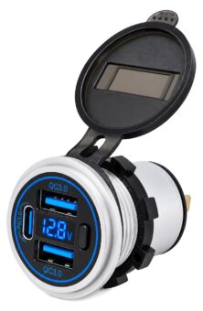 POWERTECH πρίζα USB για σκάφη & οχήματα PTL-031, USB-C & 2x USB, 36W, με οθόνη, IP65