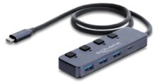 DELOCK USB-C hub 64384 με διακόπτες, 4x θυρών, 10Gbps, USB-C σύνδεση, γκρι